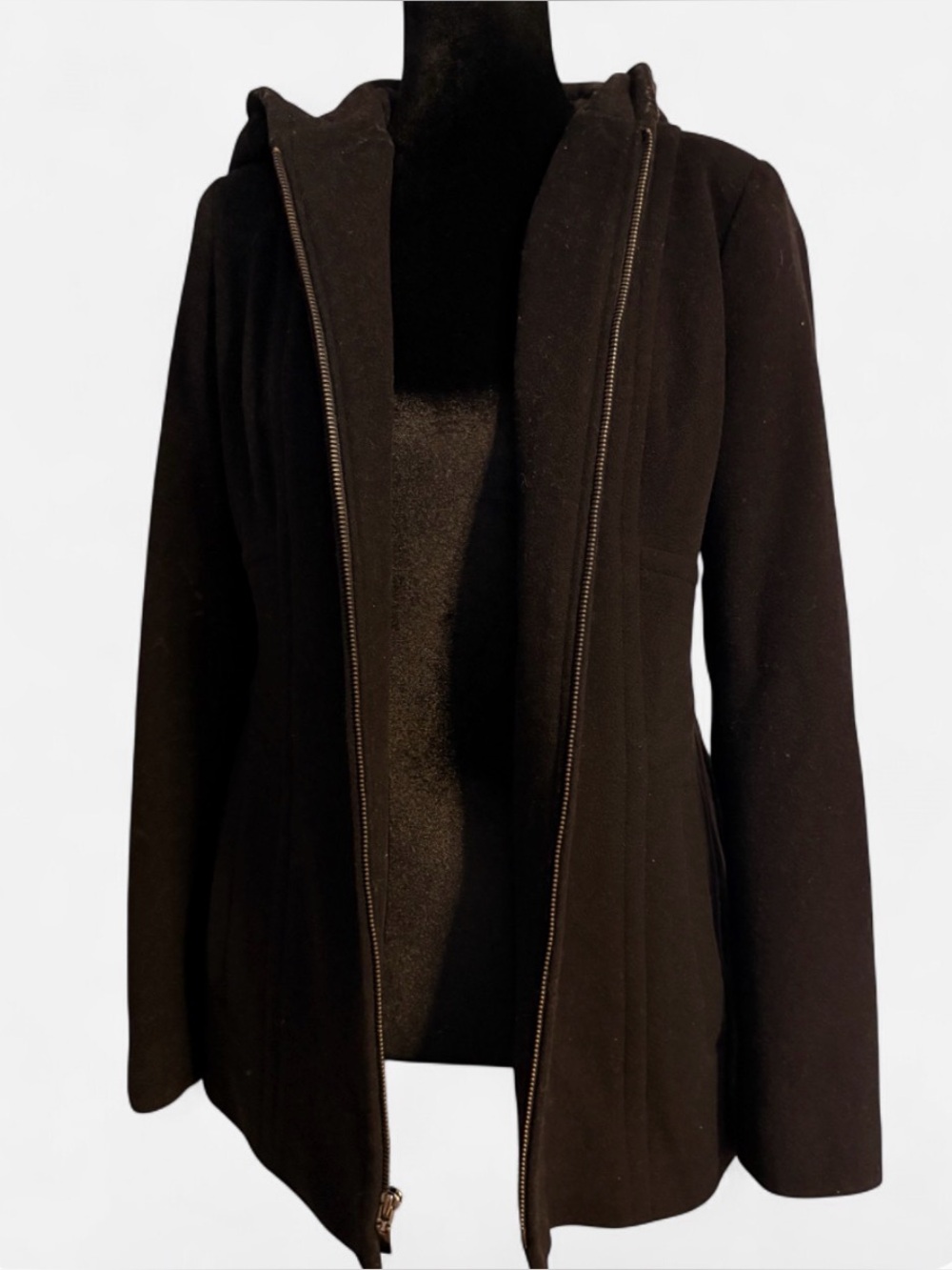 Jason Kole hooded zip front wool blend coat